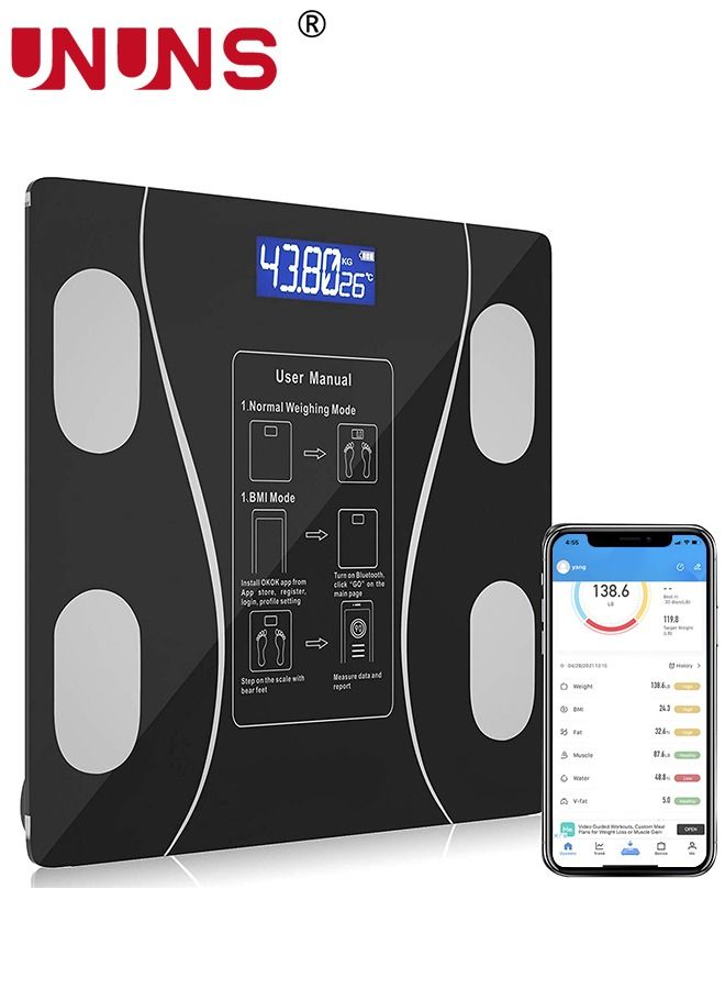 Electronic Weight Scale,Wireless Intelligent Digital Tempered Glass Body Fat Scale,Body Composition Analyzer With Smartphone Application And Bluetooth Synchronous Scale