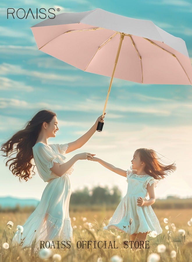 3 Fold Multi-functional Sun Umbrella with Super Sun and UV Protection Double-Layer Vinyl Sunshade 8 Rib Design for Rain and Shine Upf50+ Suitable for Commuting and Traveling Outdoors