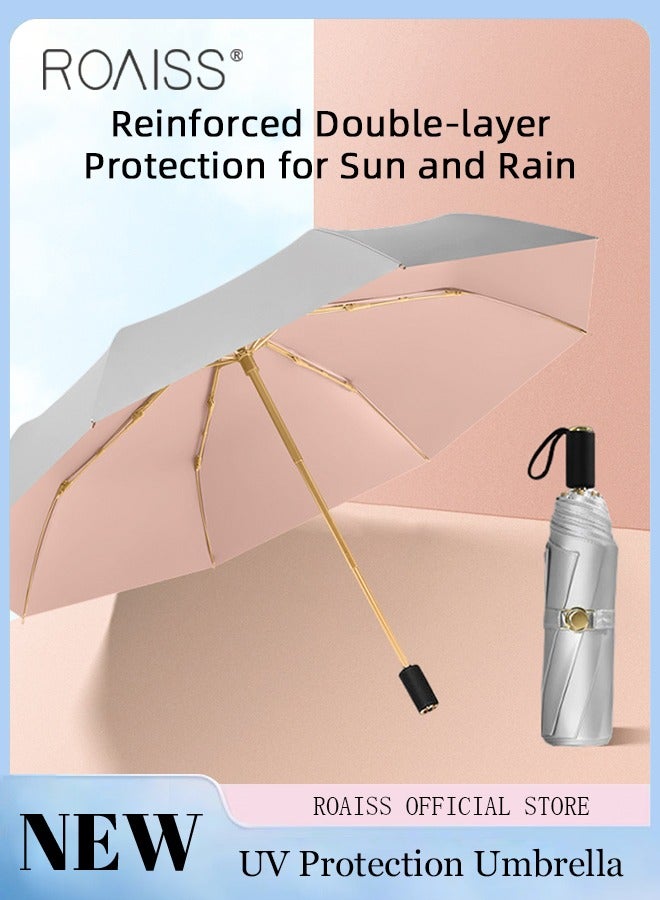 3 Fold Multi-functional Sun Umbrella with Super Sun and UV Protection Double-Layer Vinyl Sunshade 8 Rib Design for Rain and Shine Upf50+ Suitable for Commuting and Traveling Outdoors
