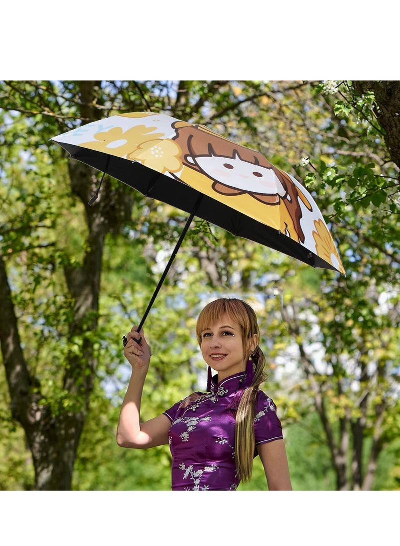 UV Sun Umbrella 99.9% UV Protection Parasol with Black Anti-UV Coating, Compact Folding Travel Umbrella for Shade Rainproof