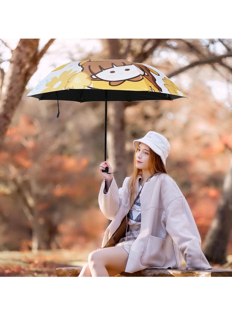 UV Sun Umbrella 99.9% UV Protection Parasol with Black Anti-UV Coating, Compact Folding Travel Umbrella for Shade Rainproof