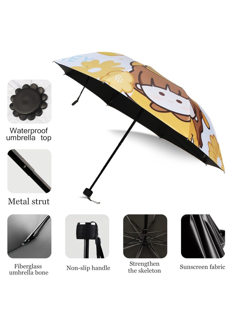 UV Sun Umbrella 99.9% UV Protection Parasol with Black Anti-UV Coating, Compact Folding Travel Umbrella for Shade Rainproof