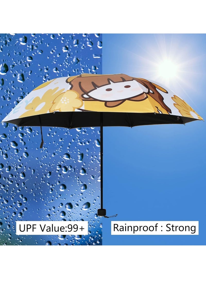 UV Sun Umbrella 99.9% UV Protection Parasol with Black Anti-UV Coating, Compact Folding Travel Umbrella for Shade Rainproof