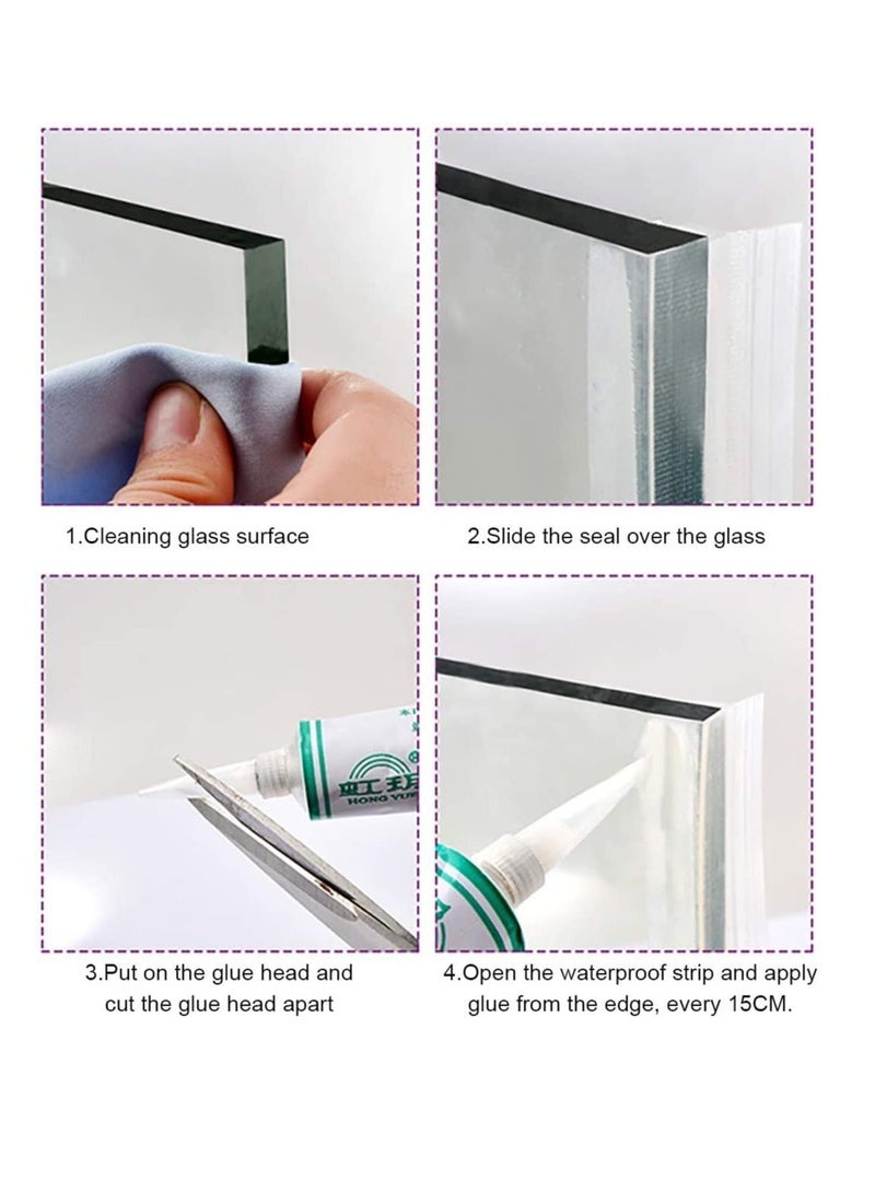 Glass Door Seal Strip, Frameless Shower Sweep, Bottom Side/Corner Side Strip Rubber, Stop Leaks and Create a Water Barrier, 10mm Thickness, 5M Length (Corner Type)