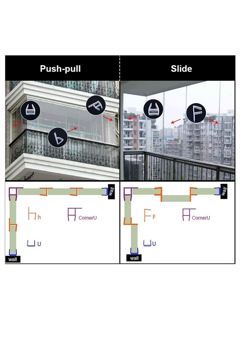 Glass Door Seal Strip, Frameless Shower Sweep, Bottom Side/Corner Side Strip Rubber, Stop Leaks and Create a Water Barrier, 10mm Thickness, 5M Length h Type