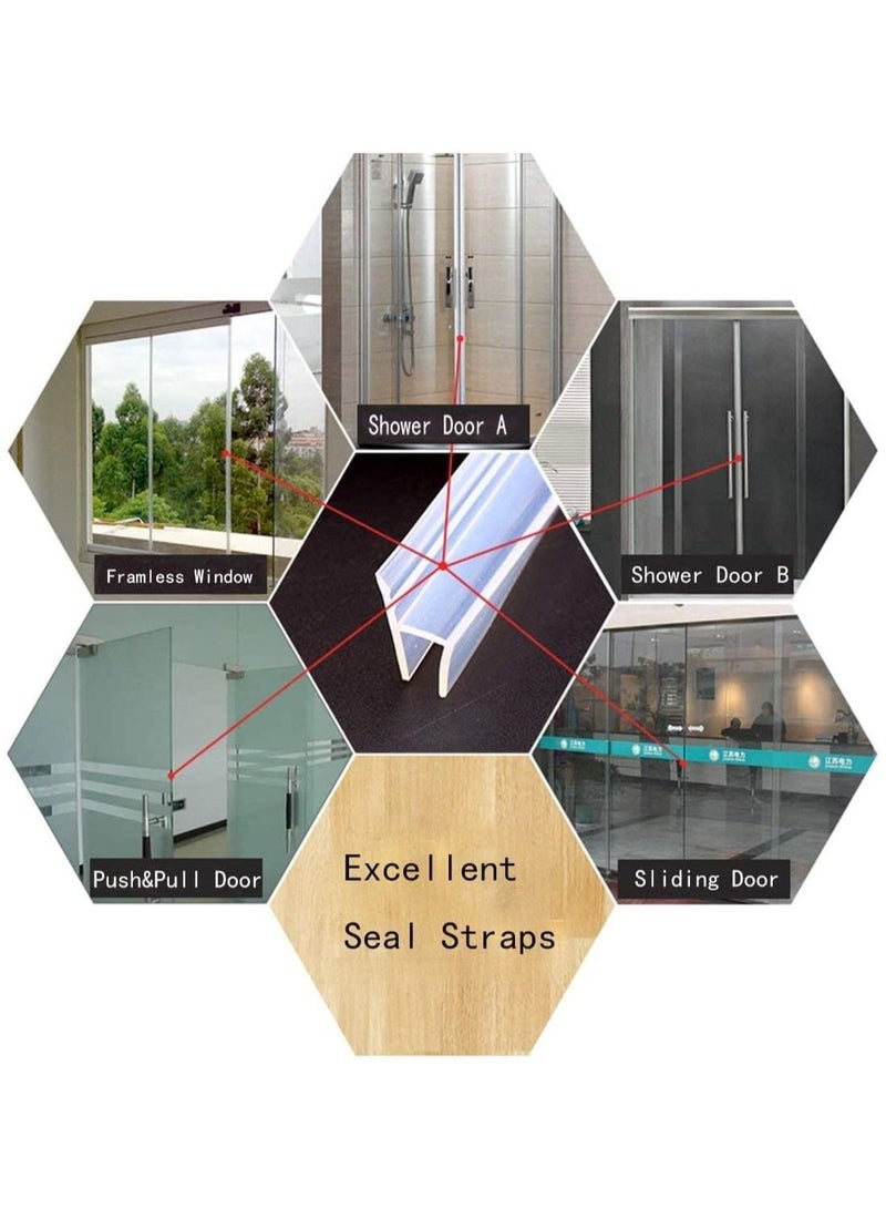 Glass Door Seal Strip, Frameless Shower Sweep, Bottom Side/Corner Side Strip Rubber, Stop Leaks and Create a Water Barrier, 10mm Thickness, 5M Length h Type