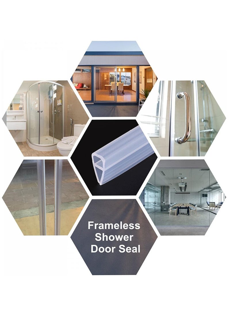 Glass Door Seal Strip, Frameless Shower Sweep, Bottom Side/Corner Side Strip Rubber, Stop Leaks and Create a Water Barrier, 10mm Thickness, 5M Length U Type