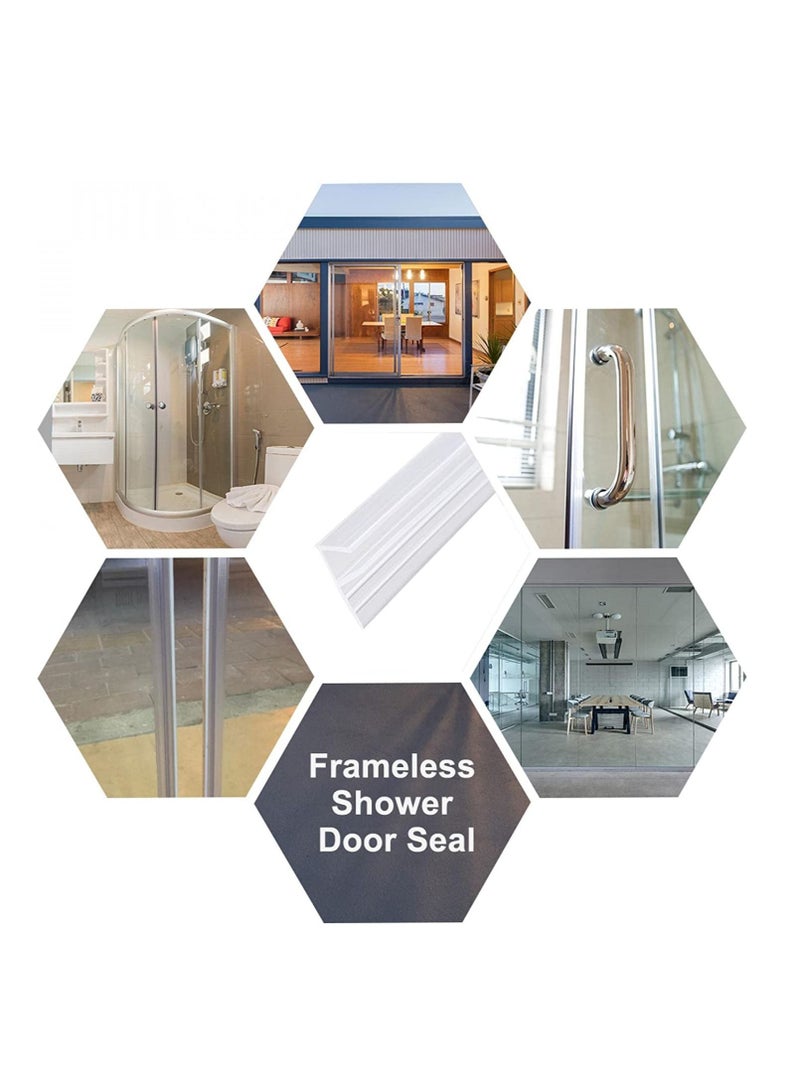 Glass Door Seal Strip, Frameless Shower Sweep, Bottom Side/Corner Side Strip Rubber, Stop Leaks and Create a Water Barrier, 10mm Thickness, 5M Length (Corner Type)