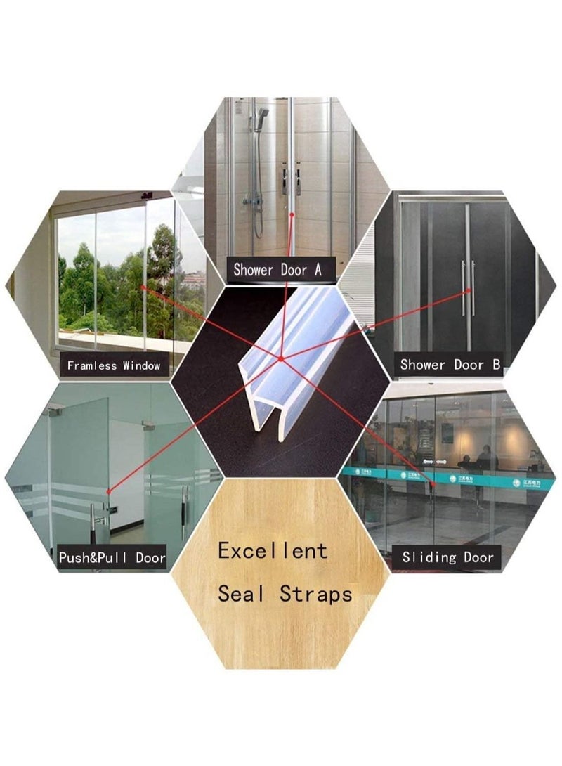 Glass Door Seal Strip, Frameless Glass Shower Door Sweep, Door Bottom Side/Corner Side Seal Strip Seal Rubber, Stop Shower Leaks and Create a Water Barrier, 10mm Thickness, 5M Length h Type