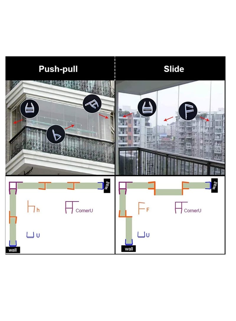 Glass Door Seal Strip Frameless Glass Shower Door Sweep Door Bottom Side/Corner Side Seal Strip Seal Rubber Stop Shower Leaks and Create a Water Barrier 10mm Thickness 5M Length U Type