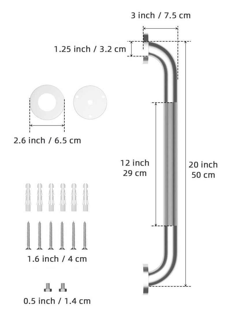 20 Inch Anti Slip Shower Grab Bar, Stainless Ste Knurled Bathroom Balance Bar, Safety Hand Rail Support Handicap Elderly Senior Assist Bath Handle