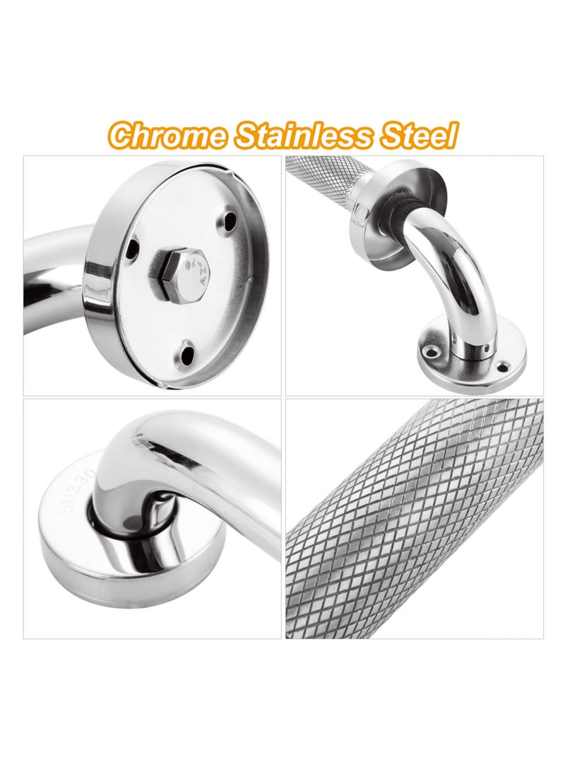 Chrome Stainless Steel Grab Rails for Bathroom, 12 Inch Anti-Slip Shower Handles for Seniors, Disabled, Elderly, Safety Shower Handle Support Rails, Toilet Grab Handle, 2 PCS