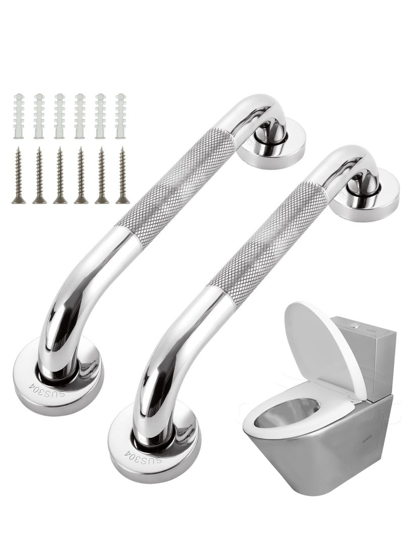 Chrome Stainless Steel Grab Rails for Bathroom, 12 Inch Anti-Slip Shower Handles for Seniors, Disabled, Elderly, Safety Shower Handle Support Rails, Toilet Grab Handle, 2 PCS