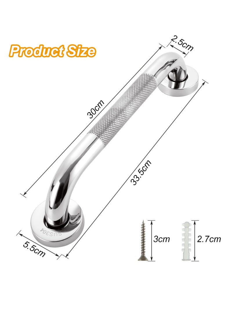 12-Inch Chrome Grab Rails for Bathroom, Anti-Slip Shower Handles for Seniors and Disabled, 2 PCS Safety Support Rails