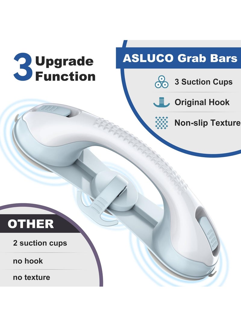 3 Suction Cup Grab Bars for Shower, 2 Pack Shower Handles for Elderly Suction, Shower Grab Bars for Seniors, Handicap Grab Bars for Bathroom Bath Bathtub Toilet