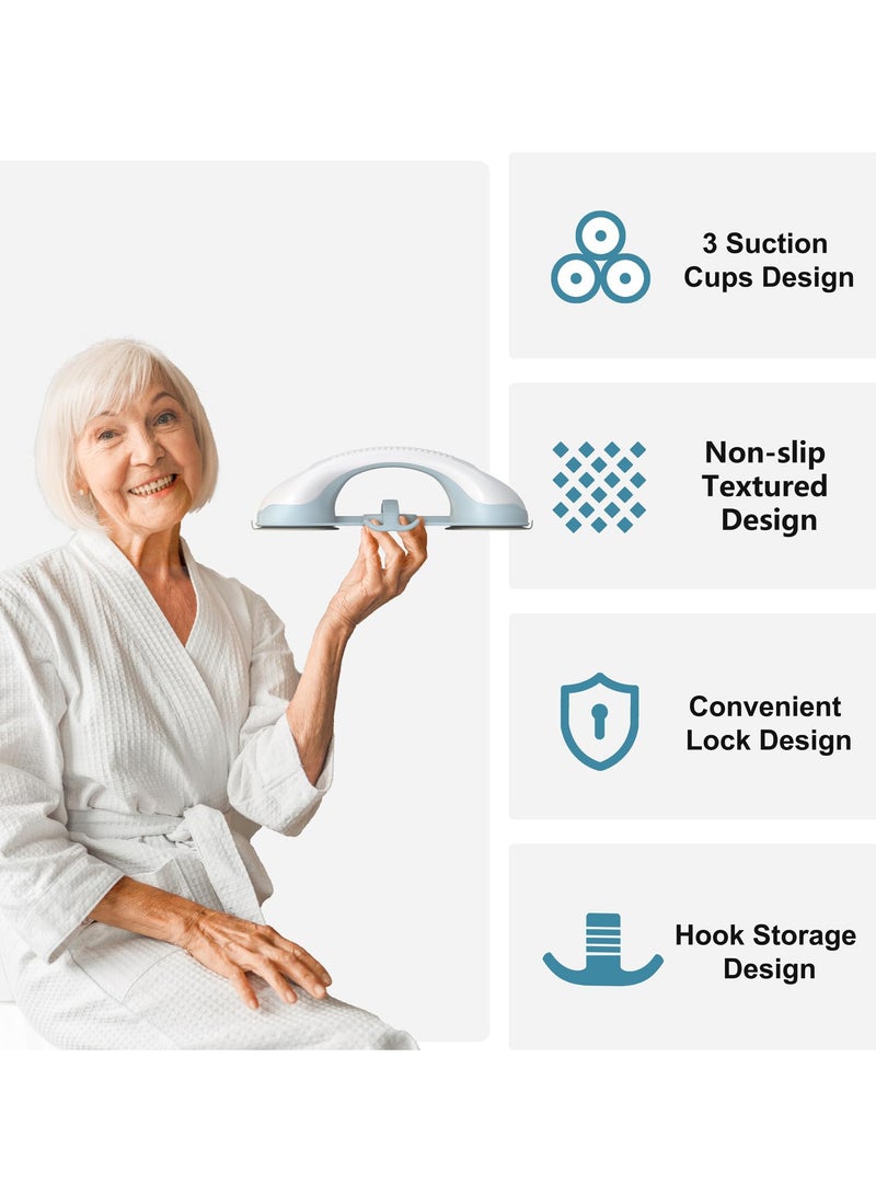 3 Suction Cup Grab Bars for Shower, 2 Pack Shower Handles for Elderly Suction, Shower Grab Bars for Seniors, Handicap Grab Bars for Bathroom Bath Bathtub Toilet