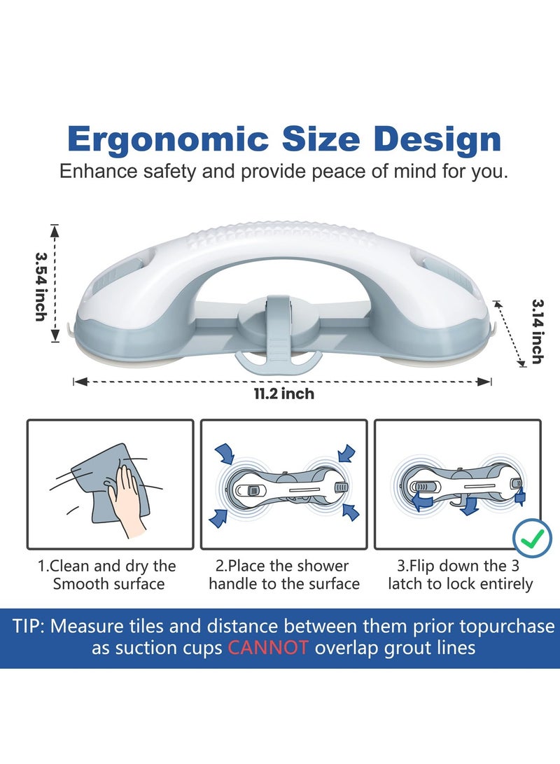 3 Suction Cup Grab Bars for Shower, 2 Pack Shower Handles for Elderly Suction, Shower Grab Bars for Seniors, Handicap Grab Bars for Bathroom Bath Bathtub Toilet