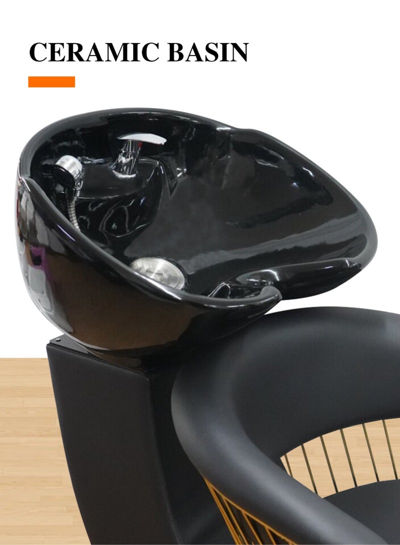 Shampoo Backwash Chair Ceramic Basin Hair Wash Bowl for Beauty Salon Free Installation - Black Gold