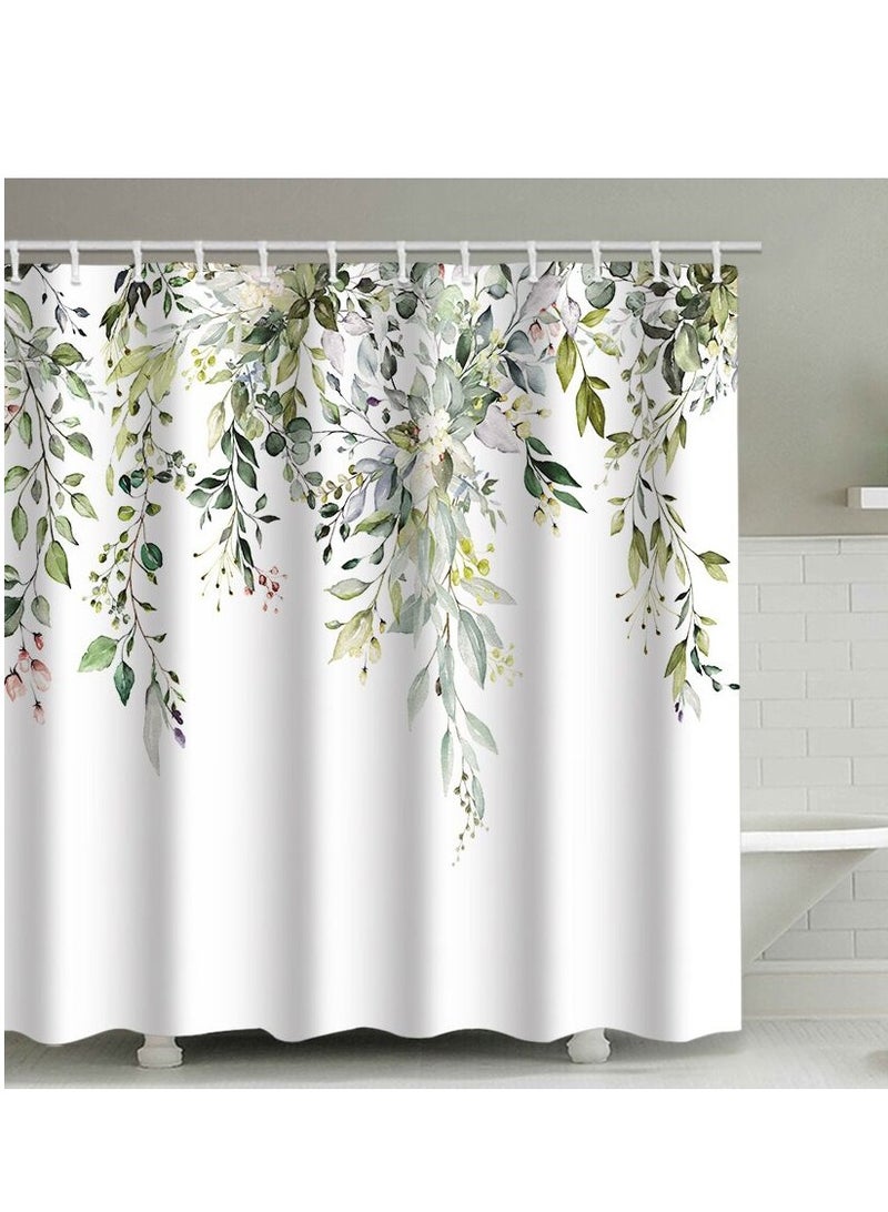 Eucalyptus Shower Curtain Watercolor Leaves on The Top Plant with Floral Bathroom Decoration Shower Curtain Sets 180x180 cm