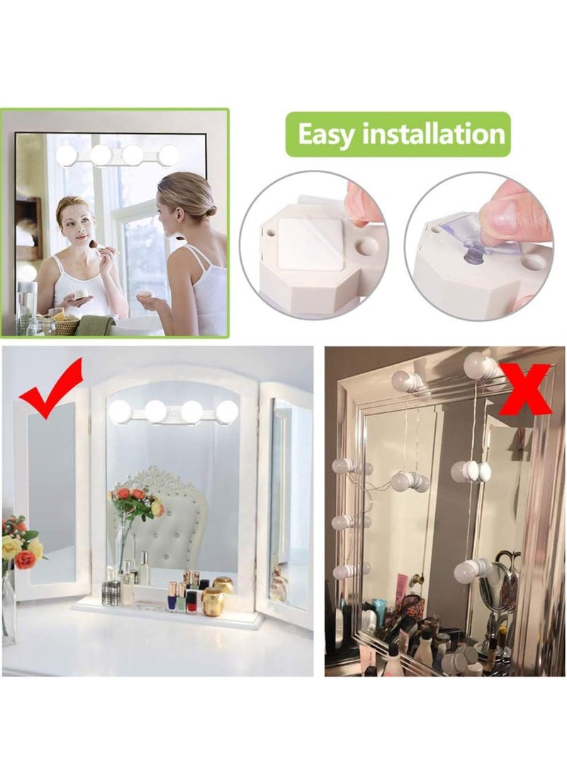 Makeup Lights, Cordless Portable, LED Vanity Mirror Light Kit Hollywood Style, USB Rechargeable, 4 Dimmable Bulbs Multifunction Fill Lights Battery Powered for Dressing Table/Bathroom