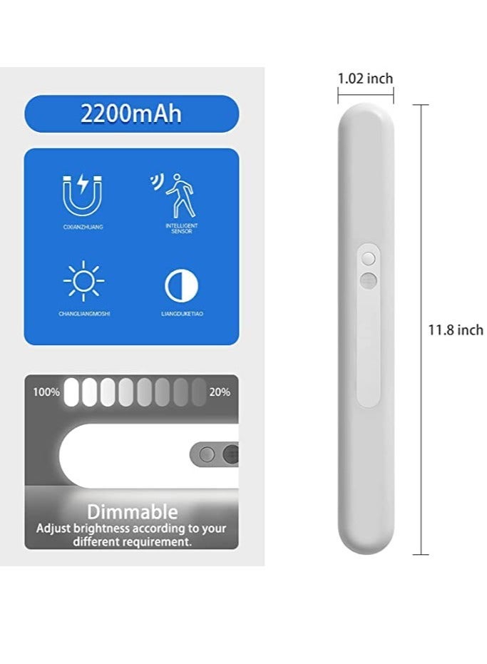 LED Rechargeable Under Cabinet Lights, Wireless Motion Sensor Closet Rechargable Light with Stepless Dimming, on Anywhere for Cabinet, Hallway, Stairway and More (12