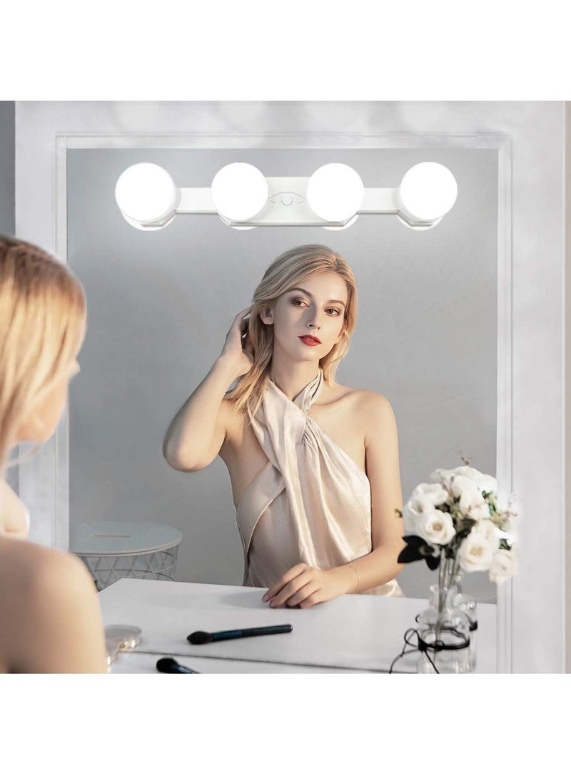 Makeup Lights, Cordless Portable, LED Vanity Mirror Light Kit Hollywood Style, USB Rechargeable, 4 Dimmable Bulbs Multifunction Fill Lights Battery Powered for Dressing Table/Bathroom