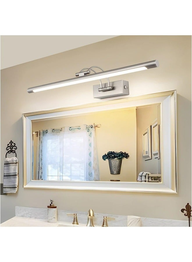 LED Mirror Front Light Brushed Nickel Bathroom Vanity Light Fixture with Switch,15W 60CM Cabinet Picture Wall Light, 3-Color Indoor Lighting Wall Sconce Bedside Lamp