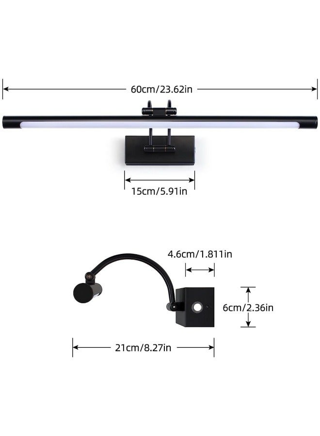 Black LED Mirror Front Light Bathroom Vanity Light Fixture with Switch, 15W 60CM Cabinet Picture Wall Lights, 3-Color Indoor Lighting Wall Sconce Bedside Reading Lamp