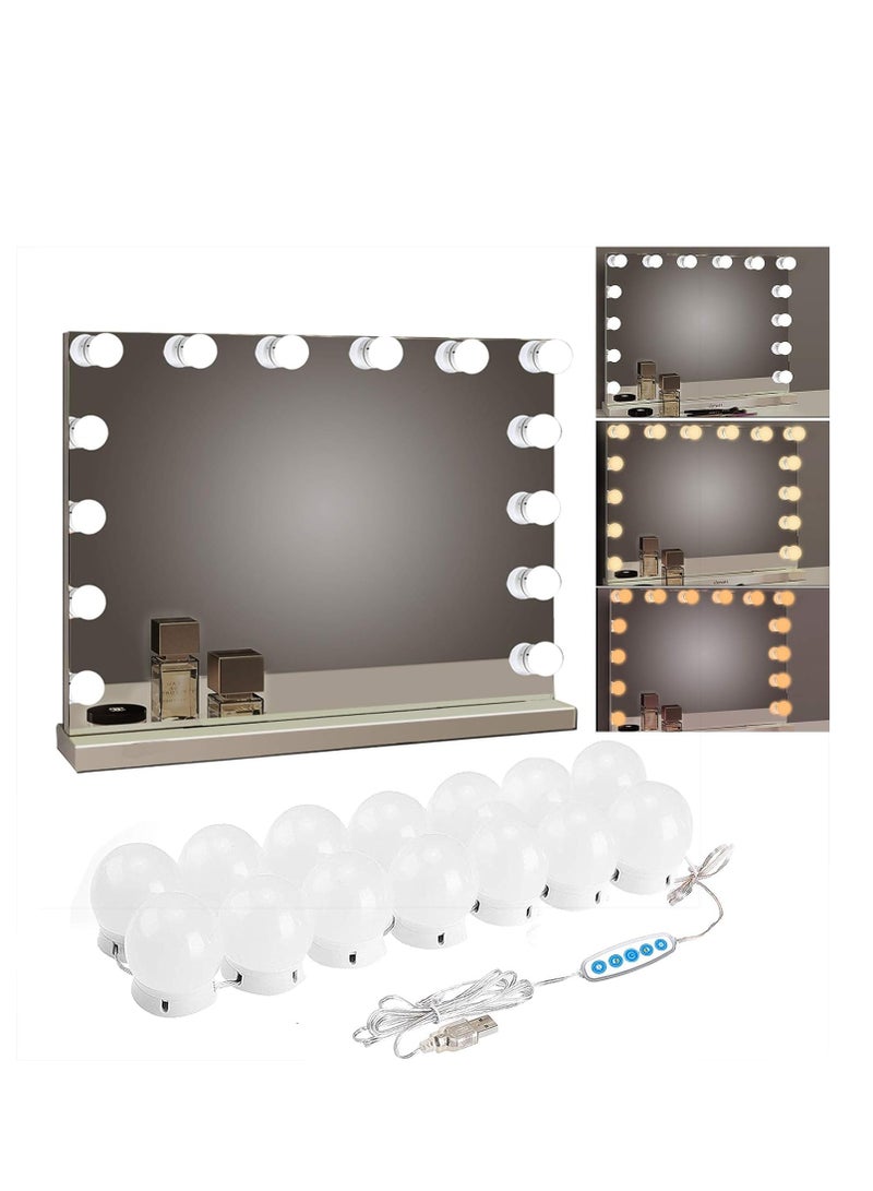 Makeup Vanity Lights for Mirror, Hollywood Style LED Vanity Mirror Lights with 14 dimmable Bulbs, USB Cable, White