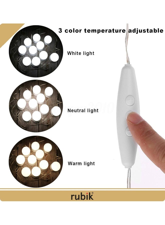 LED Vanity Mirror Lights, Hollywood Style 12 Dimmable Makeup Mirror Bulbs With 3 Modes 3000K-4000K-6500K Color Temperature and Power Supply Adapter for Home Bedroom Bathroom Dressing Room