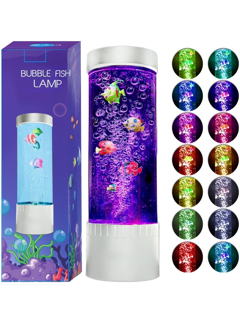 Bubble Fish Lava Lamp | Desktop Sensory LED Bubble Lamp | Color Changing Aquarium lamp | Artificial Fish Tank with Moving Fish, Sea Horse, Jellyfish | Gift for Kids, Adults, ADHD & Autism