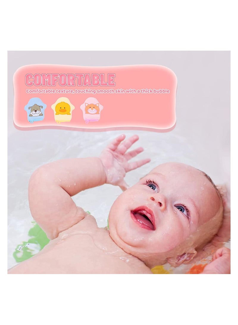 Baby Bath Gloves 3pcs Shower Foaming Sponge Body Cleansing Scrub, Soft Towel For Infant Toddler