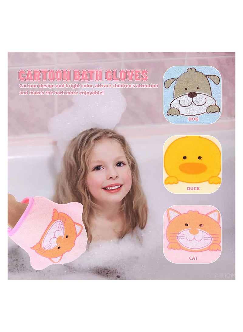 Baby Bath Gloves 3pcs Shower Foaming Sponge Body Cleansing Scrub, Soft Towel For Infant Toddler