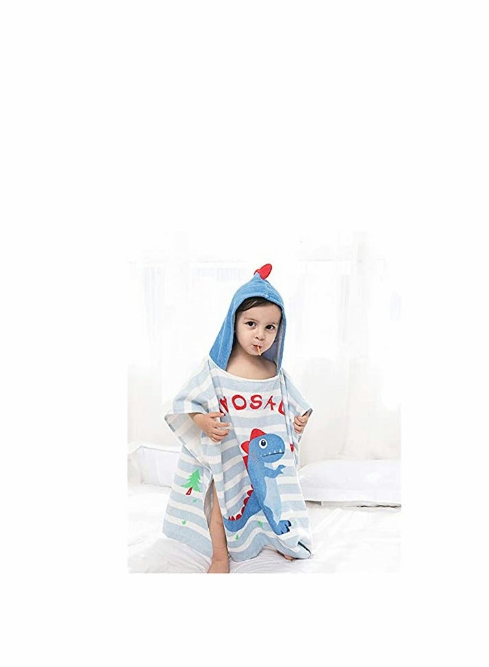 Kids Bath/Pool/Beach Hooded Poncho Towel-Cartoon Animal Pattern Cotton Beach Towel for Baby and Kids (Dinosaur)