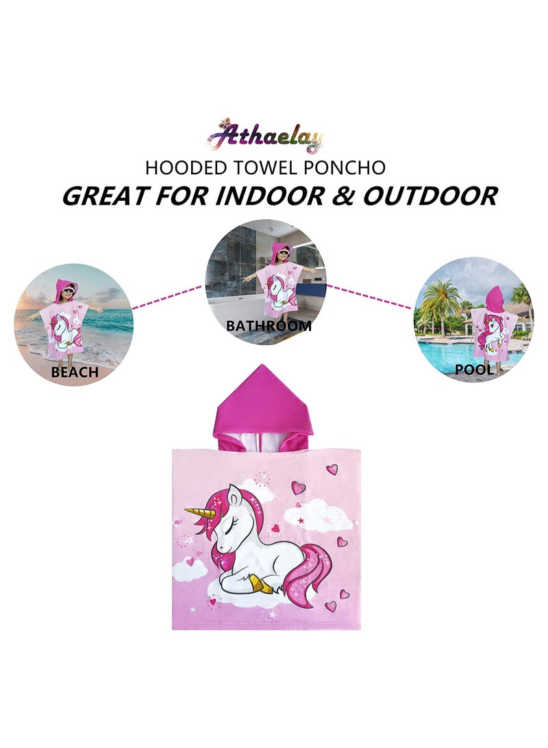 Kids Bath Towel for 1-6 Years Toddler 1Pcs Kids Hooded Towel Microfiber Bath Towel Super Soft Robe Poncho Bathrobe Boys Girls Swimming Beach Holiday Water Playing Pool Bath Coverups (3D Unicorn)