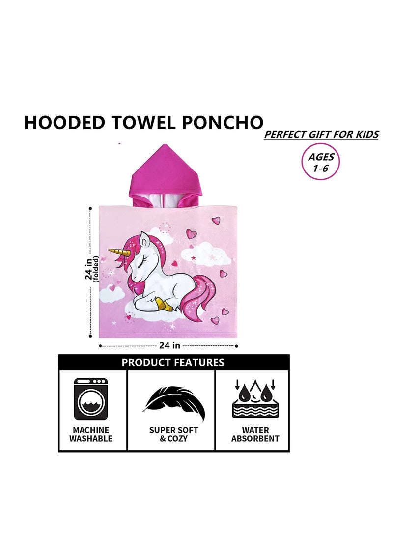 Kids Bath Towel for 1-6 Years Toddler 1Pcs Kids Hooded Towel Microfiber Bath Towel Super Soft Robe Poncho Bathrobe Boys Girls Swimming Beach Holiday Water Playing Pool Bath Coverups (3D Unicorn)