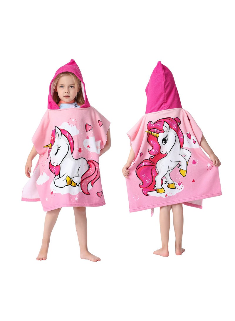 Kids Bath Towel for 1-6 Years Toddler 1Pcs Kids Hooded Towel Microfiber Bath Towel Super Soft Robe Poncho Bathrobe Boys Girls Swimming Beach Holiday Water Playing Pool Bath Coverups (3D Unicorn)