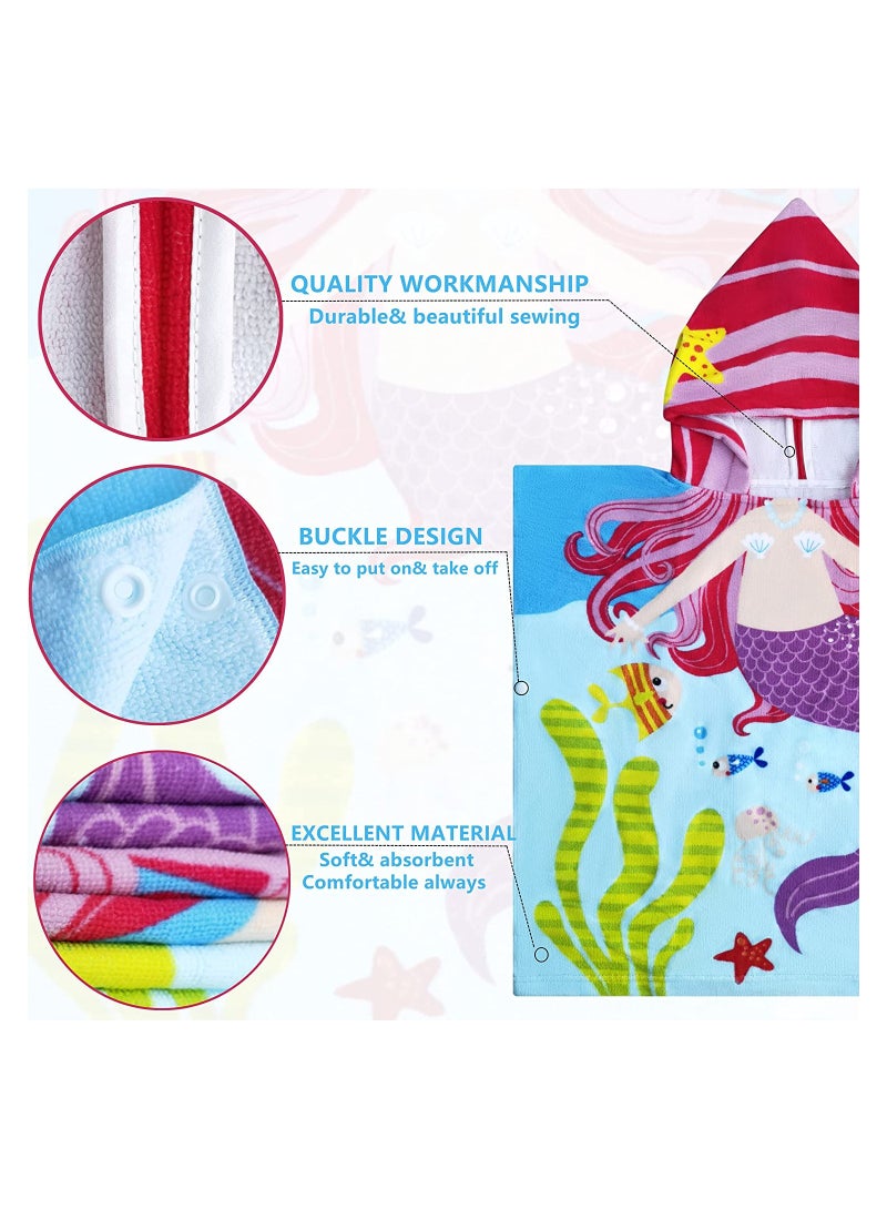 Kids Bath Towel for 1-6 Years Toddler 1Pcs Kids Hooded Towel Microfiber Bath Towel Super Soft Robe Poncho Bathrobe Boys Girls Swimming Beach Holiday Water Playing Pool Bath Coverups (3D Mermaid)