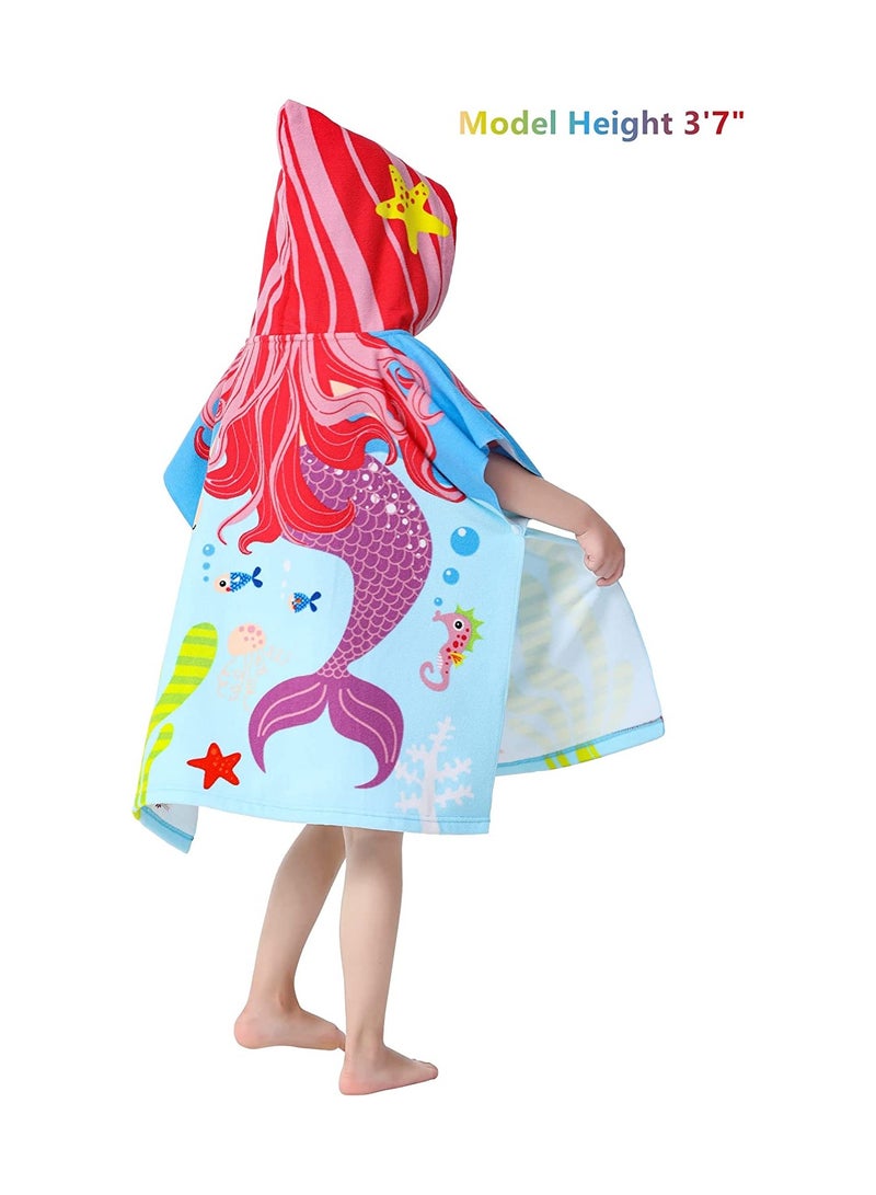 Kids Bath Towel for 1-6 Years Toddler 1Pcs Kids Hooded Towel Microfiber Bath Towel Super Soft Robe Poncho Bathrobe Boys Girls Swimming Beach Holiday Water Playing Pool Bath Coverups (3D Mermaid)