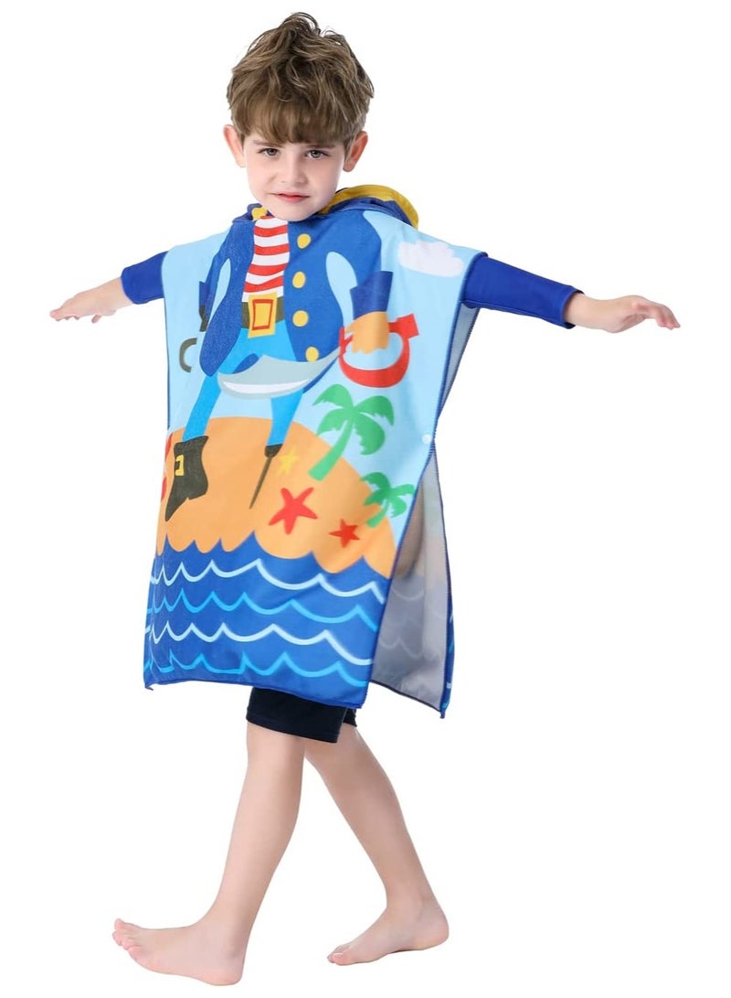 Kids Bath Towel for 1-6 Years Toddler 1Pcs Kids Hooded Towel Microfiber Bath Towel Super Soft Robe Poncho Bathrobe Boys Girls Swimming Beach Holiday Water Playing Pool Bath Coverups (Pirate)