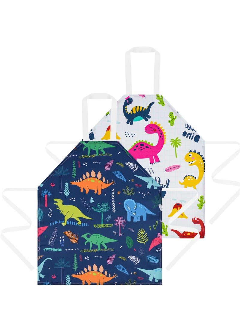 Kids Aprons, 2 Pcs Cartoon Style Adjustable Child Chef Aprons, Dinosaur Print Children's Apron for Kids Toddler Painting Baking Artist