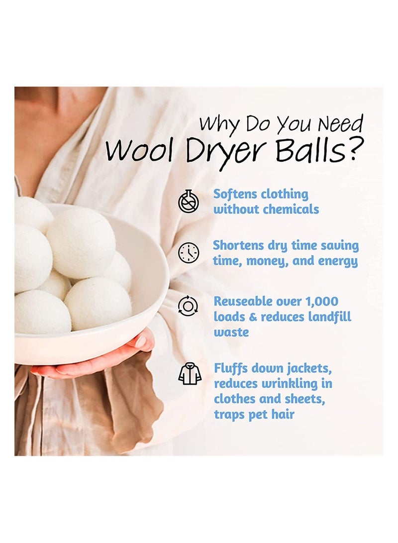 Wool Dryer Balls 3 Pack  XL Size Natural Fabric Softener 100% Organic Premium Wool Chemical Free Reduces Wrinkles Lint Free, Odorless 1000+ Loads Baby Safe Saving Energy and Time