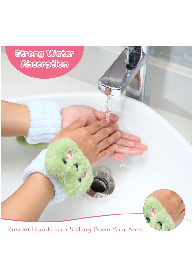 4 Pairs Wristbands For Washing Face Cute Spa Face Washing Wristbands Adjustable Elastic Cartoon Absorbent Cat Wrist Wash Towels For Women Girls Kids Prevent Water From Spilling Down Your Arms