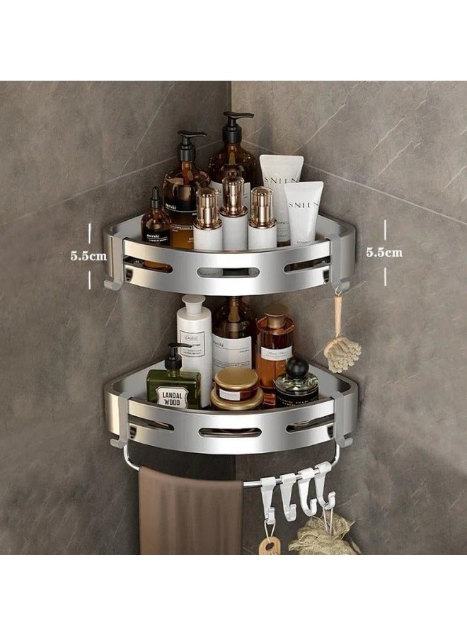 2-Piece Wall-Mounted Shower Caddy with Towel Rack Corner Shower Storage Organizer for Bathroom