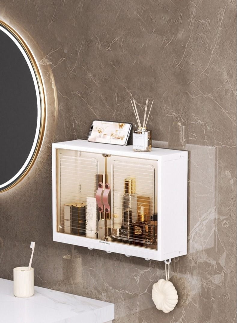 Large Capacity Wall Mounted Bathroom Rack Wall Hanger Bath Organizer With Hooks and Cabinet Door