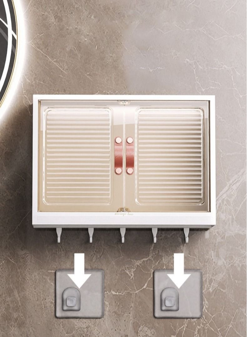 Large Capacity Wall Mounted Bathroom Rack Wall Hanger Bath Organizer With Hooks and Cabinet Door