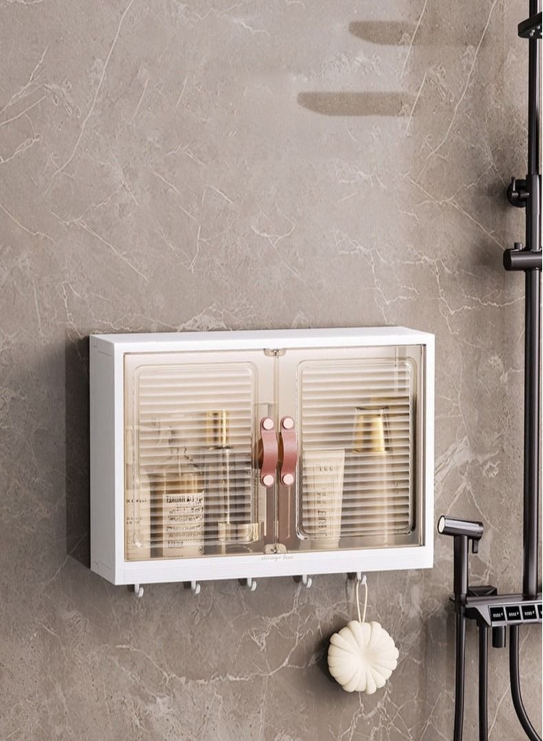 Large Capacity Wall Mounted Bathroom Rack Wall Hanger Bath Organizer With Hooks and Cabinet Door
