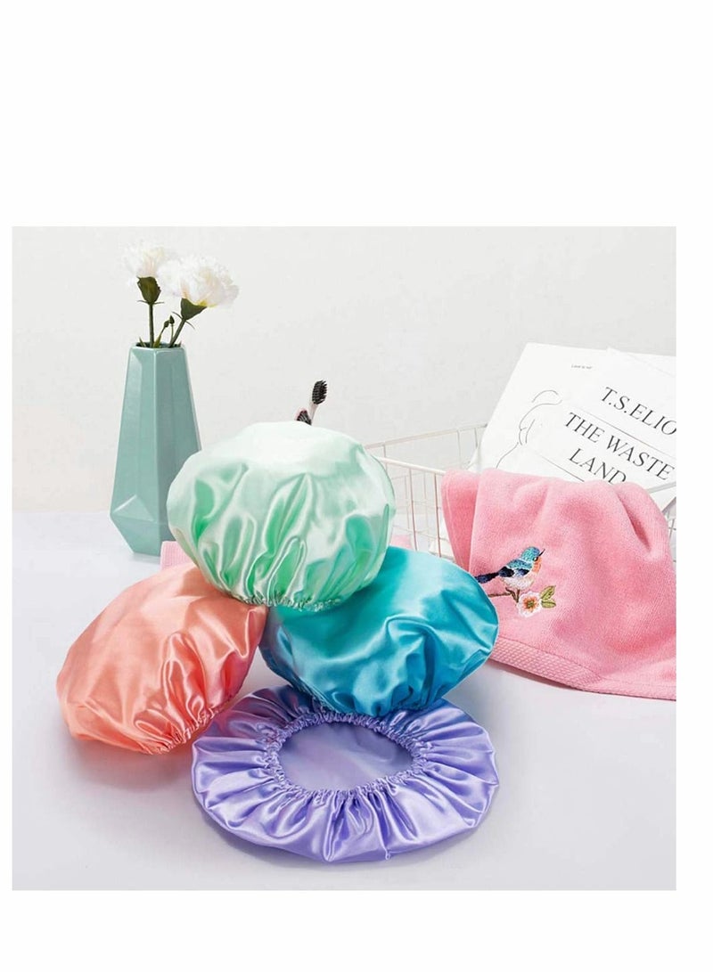 4 Pack Shower Cap, 4 Pack Luxury Shower Cap Waterproof & Double Layer Reusable Bath Shower Cap for Women Spa, Hair Salon, Home Hotel Travel Use