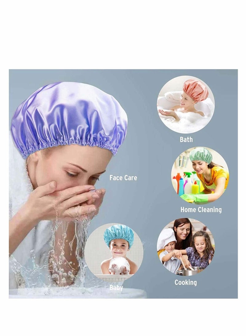 4 Pack Shower Cap, 4 Pack Luxury Shower Cap Waterproof & Double Layer Reusable Bath Shower Cap for Women Spa, Hair Salon, Home Hotel Travel Use