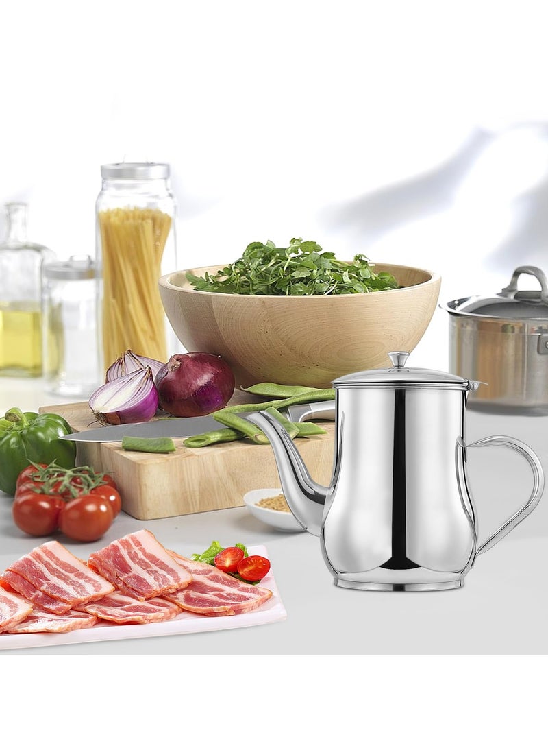 Stainless Steel Oil Strainer Pot, Stainless Steel Oil Cooking Grease Container with Fine Mesh Strainer, Oil Storage Can with Spout for Storing Cooking Oil